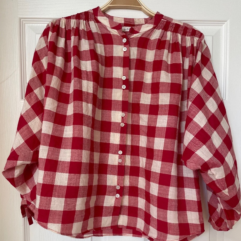 Doen O’Keefe Red and White Checked Gingham Blouse